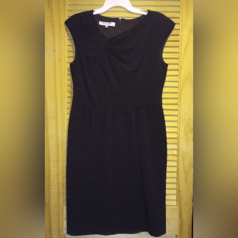 Evan Picone Black Pleated A-Line Midi Dress